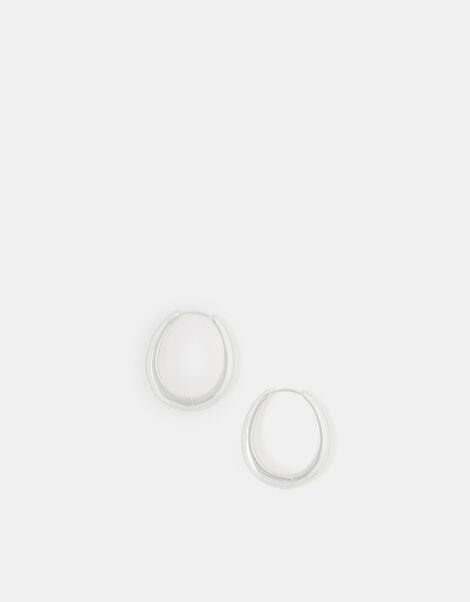 Sterling Silver-Plated Chunky Oval Hoops, , large