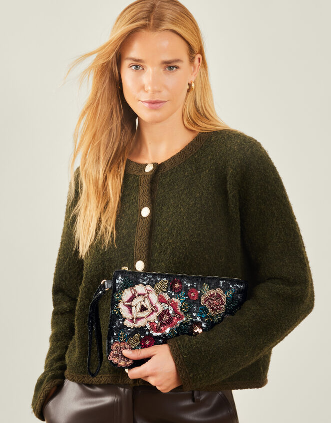 Floral Embellished Clutch Bag, , large