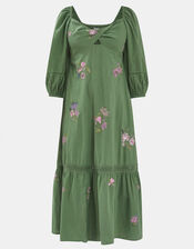 Jasmine Embroidered Midi Dress, Green (KHAKI), large
