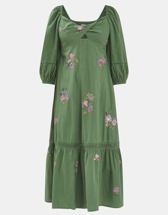 Jasmine Embroidered Midi Dress, Green (KHAKI), large