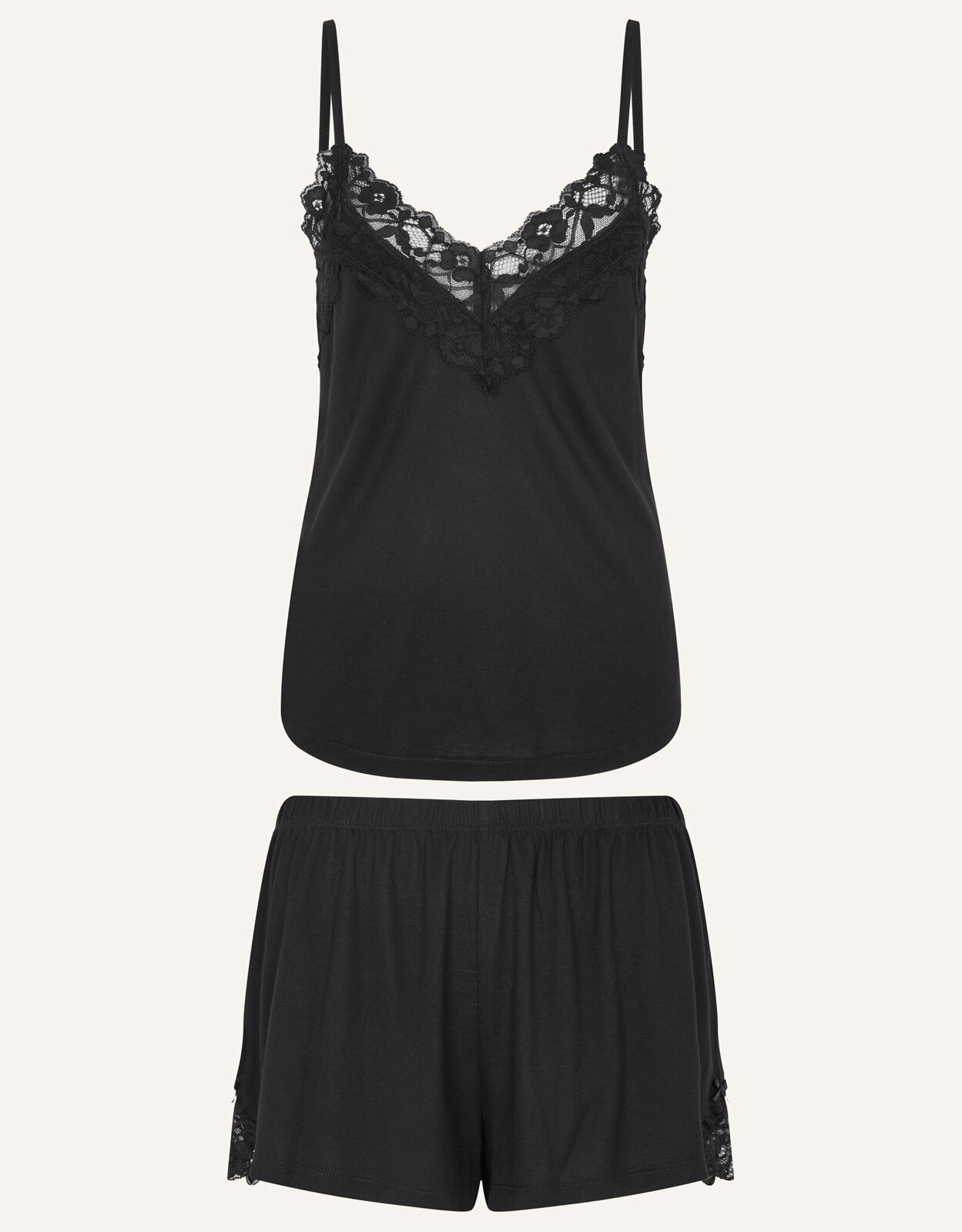 Lace Trim Pyjama Set Black Loungewear Accessorize UK