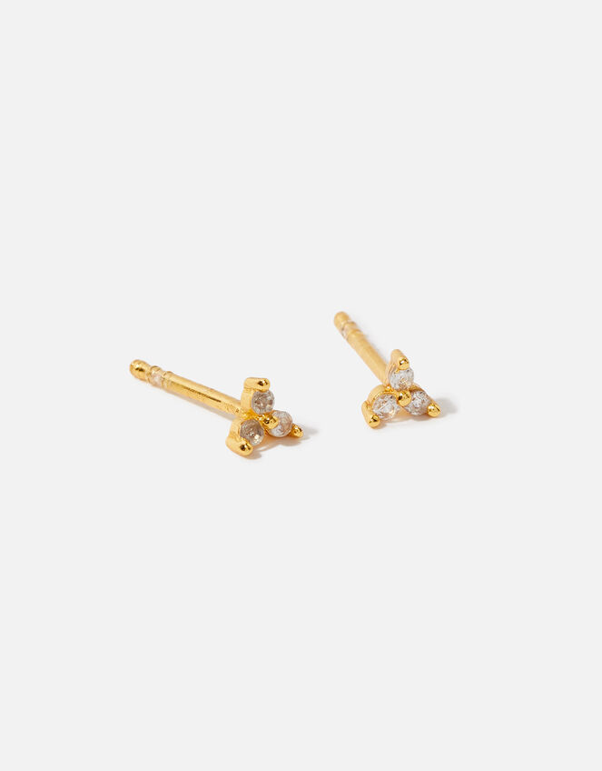 Gold Vermeil White Topaz Trio Studs, , large