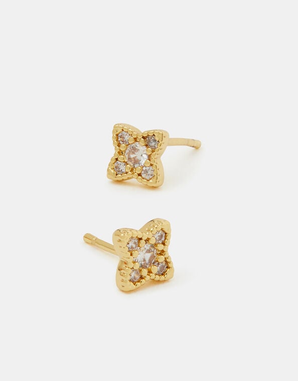 14ct Gold-Plated Clover Stud Earrings, , large