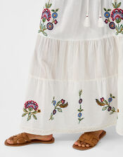 Floral Embroidered Tiered Maxi Skirt, Ivory (IVORY), large