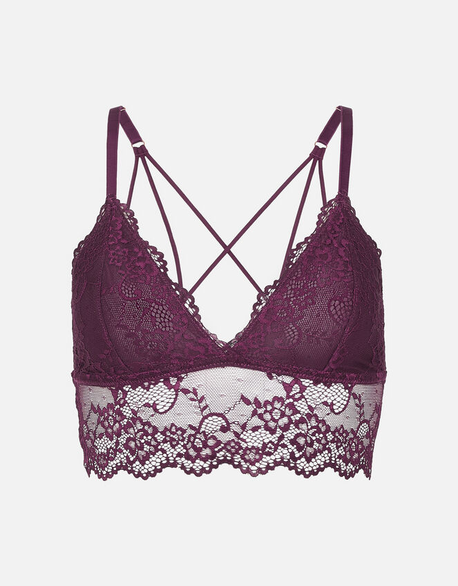 Strappy Lace Bralet, Red (BURGUNDY), large
