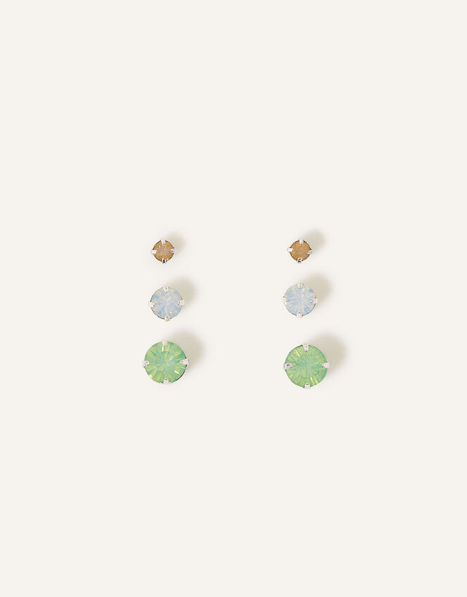 Crystal Stud Earring Set of Three, Green (GREEN), large