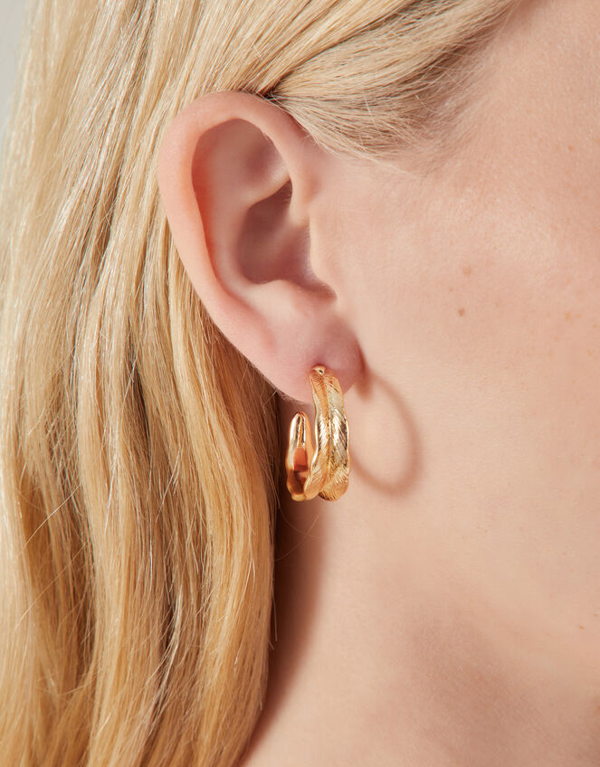 Leaf Etched Hoop Earrings, , large