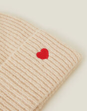 Embroidered Heart Beanie Hat, Natural (NATURAL), large