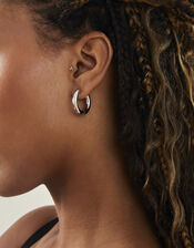 Platinum-Plated Stainless Steel Chunky Hoop Earrings, , large