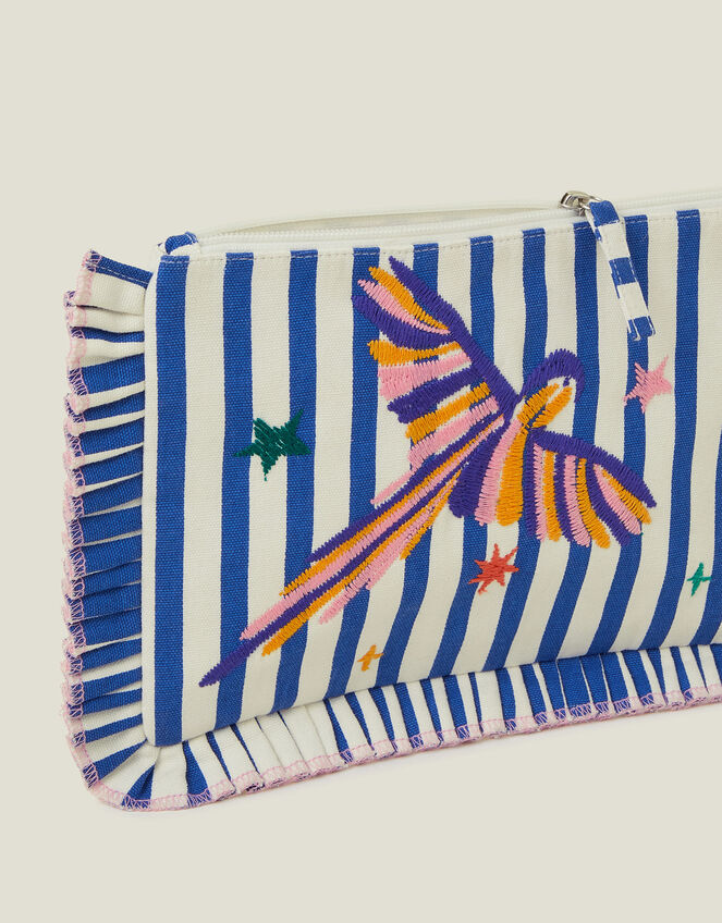 Embroidered Parrot Ruffle Clutch Bag, , large