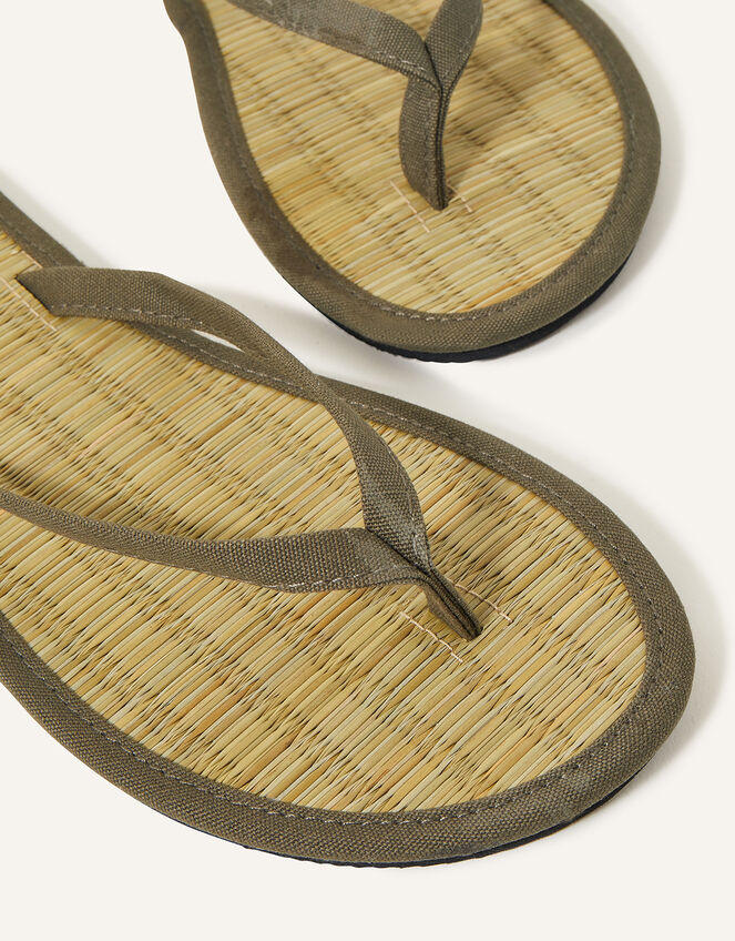 Plain Seagrass Flip Flops, Green (KHAKI), large