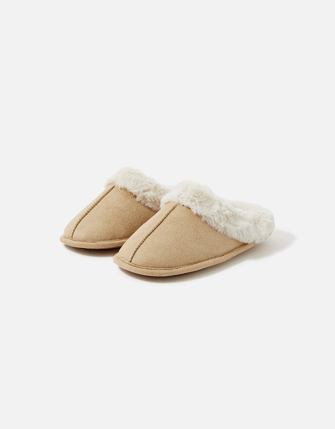 Suedette Mule Slippers, Tan (TAN), large