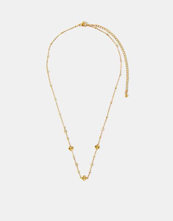 14ct Gold-Plated Stainless Steel Diamant&eacute; Clover Station Necklace, , large