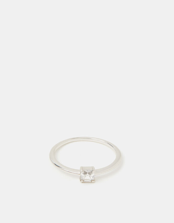 Sterling Silver Princess Cut Ring, Silver (ST SILVER), large
