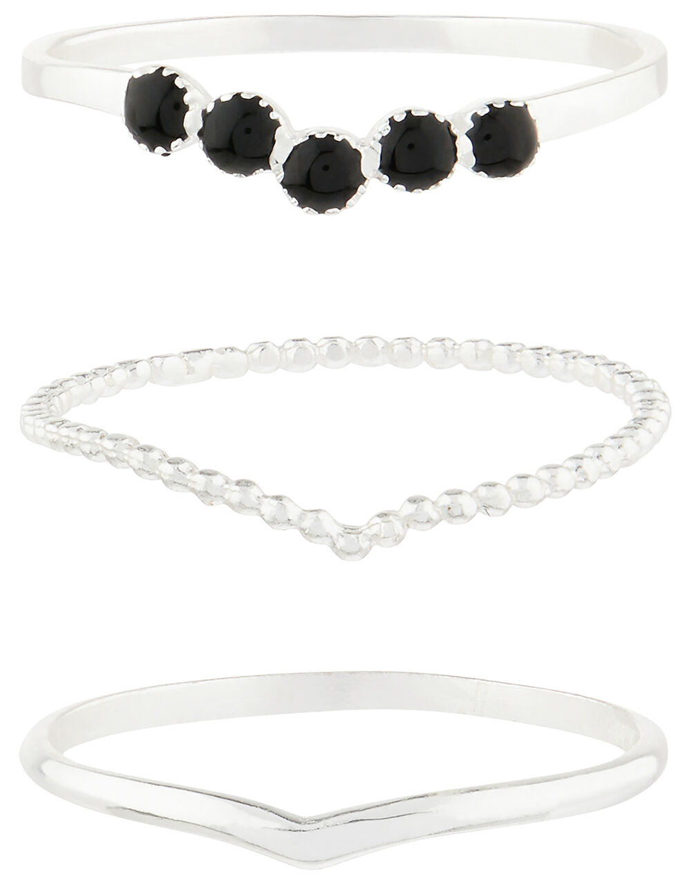 Sterling Silver Wishbone Stacking Ring Set Black Sterling silver