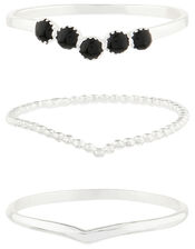 Sterling Silver Wishbone Stacking Ring Set, Black (BLACK), large