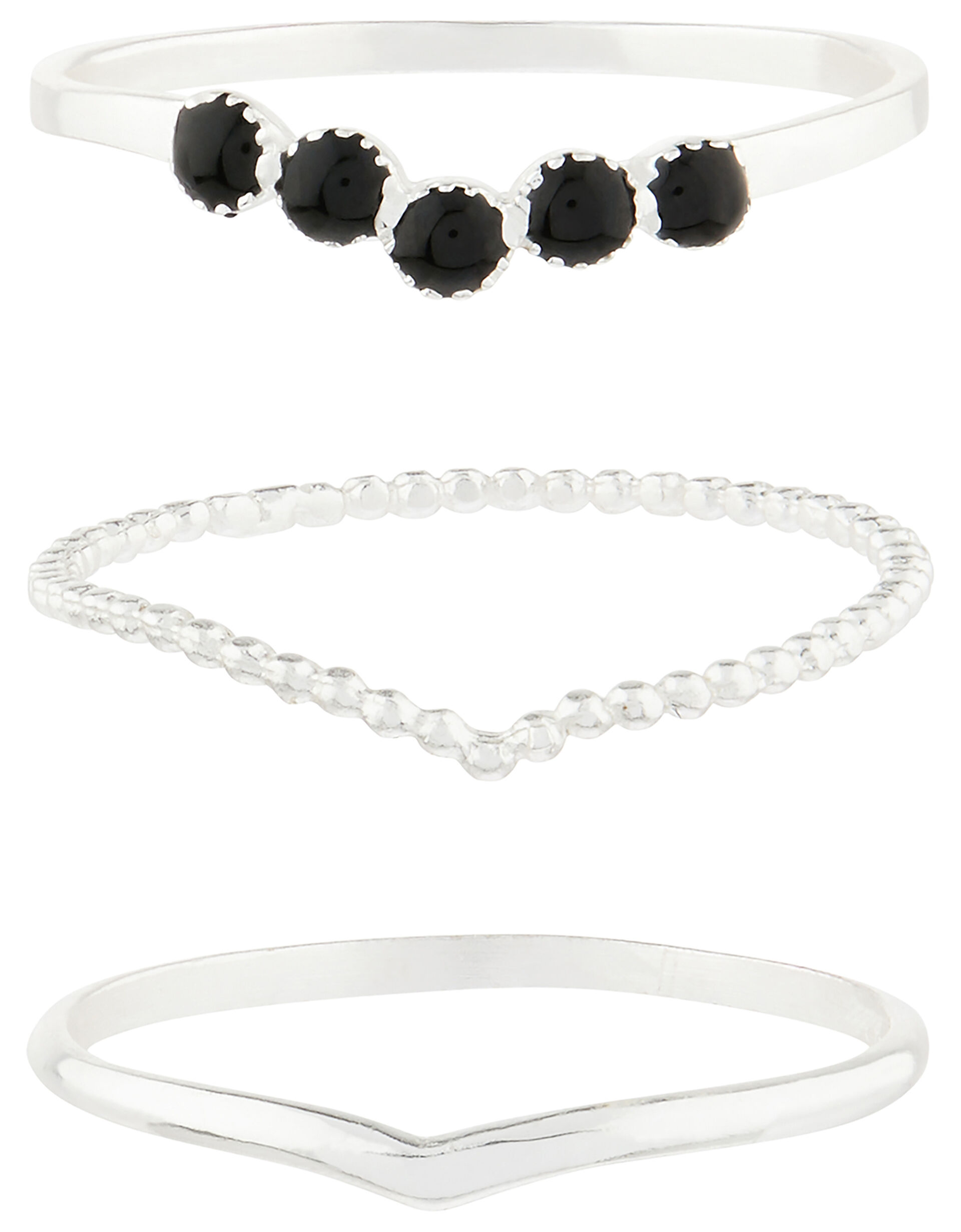 Sterling Silver Wishbone Stacking Ring Set, Black (BLACK), large