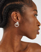 Sterling Silver-Plated Round Link Hoop Earrings, , large