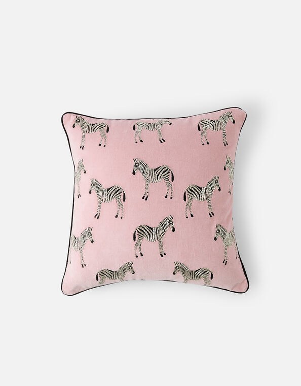 Embellished Zebra Velvet Cushion Cover, , large