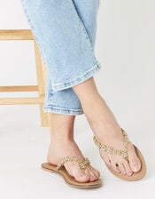 Star Embellished Thong Flip Flops, Gold (GOLD), large