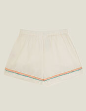 Girls Seersucker Embroidered Shorts, White (WHITE), large