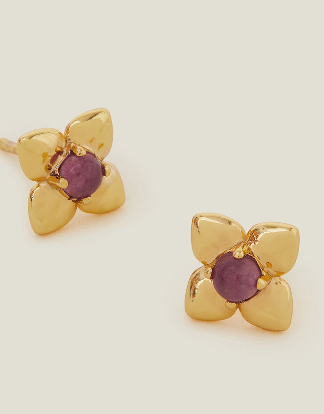 14ct Gold-Plated Quartz Flower Stud Earrings, , large