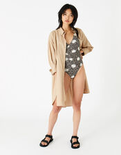 Palm Leaf Wrap Swimsuit, Black (BLACK), large