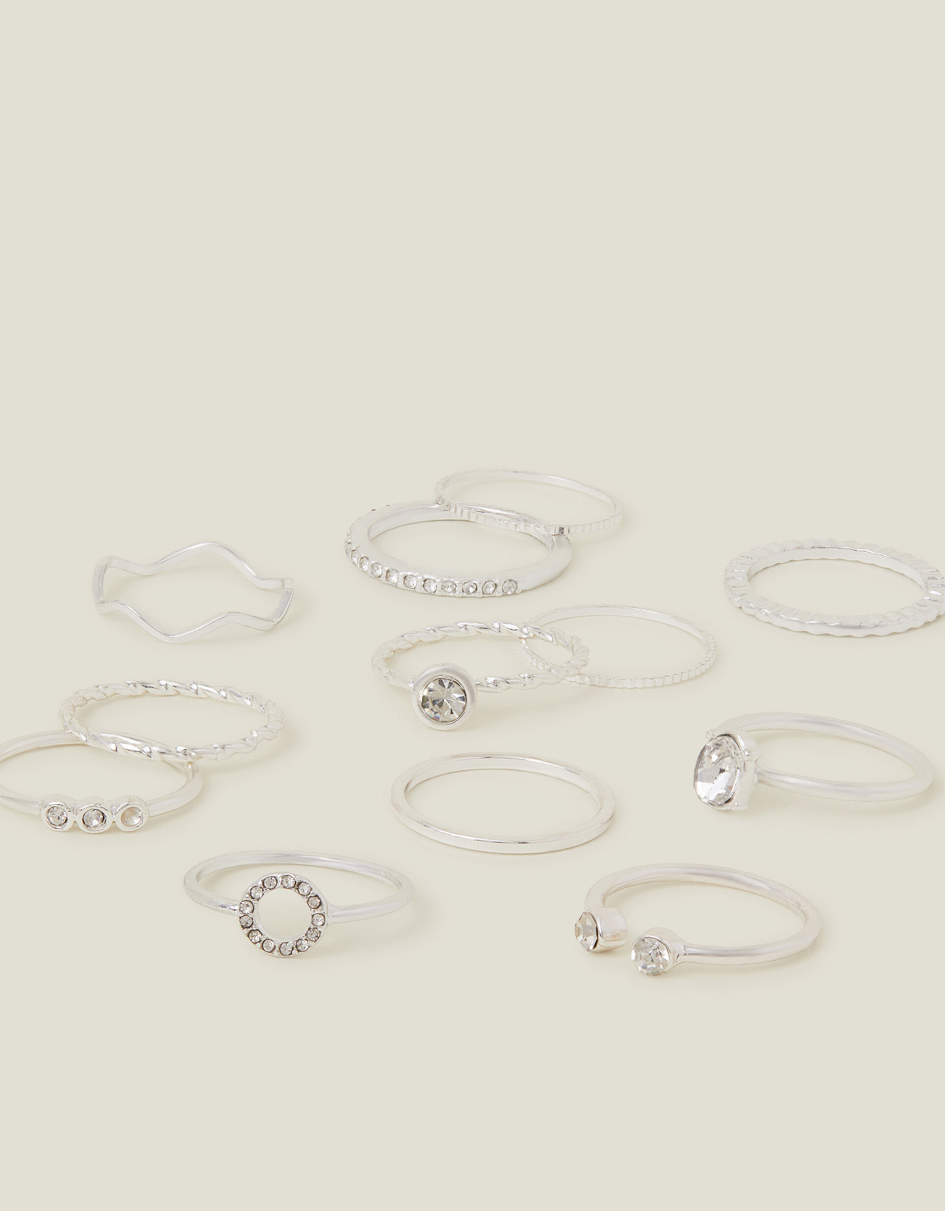 Crystal Rings 12 Pack Silver | Stacked rings | Accessorize Global
