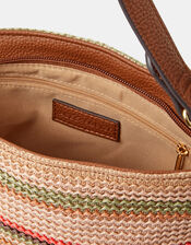 Woven Stripe Raffia Crossbody Bag, , large