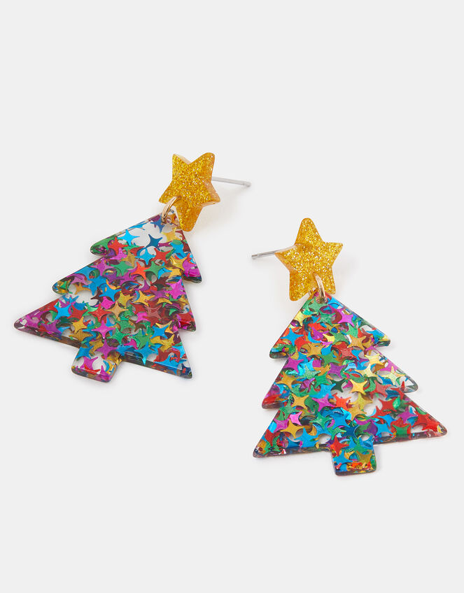 Confetti Resin Christmas Tree Drop Earrings, , large