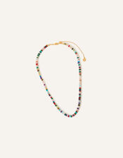 14ct Gold-Plated Mixed Healing Stone Button Beaded Necklace, , large