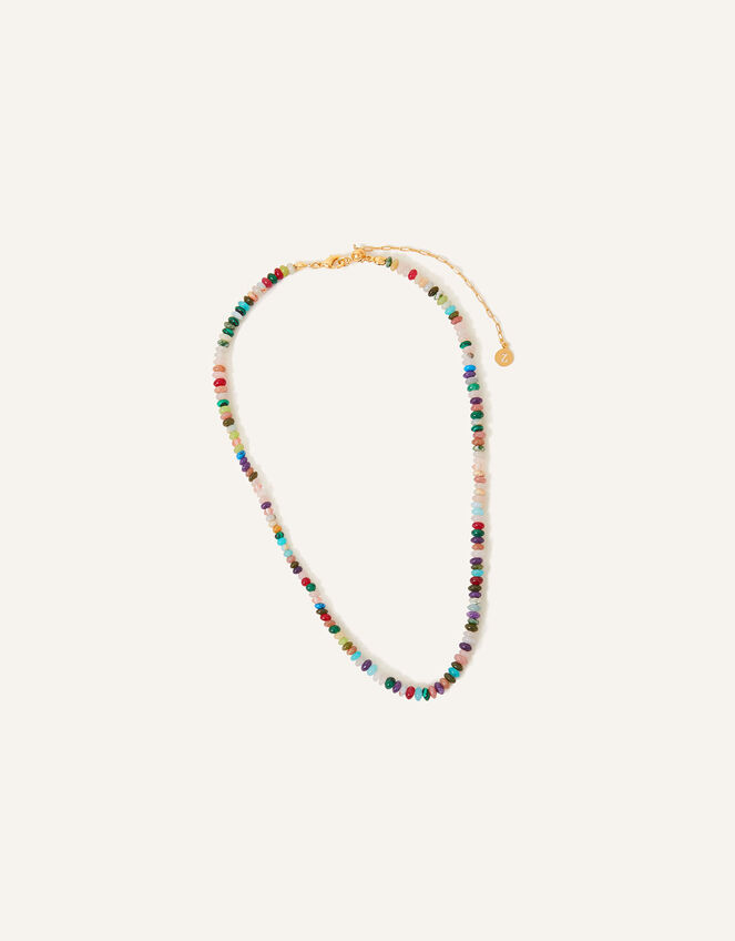 14ct Gold-Plated Mixed Healing Stone Button Beaded Necklace, , large