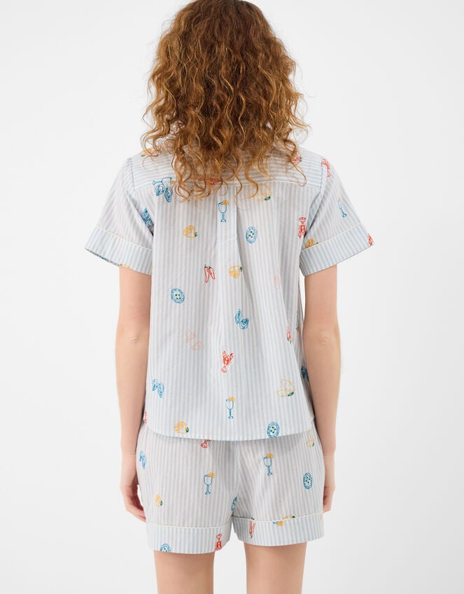 Embroidered Stripe Short Pyjamas Set, Blue (BLUE), large