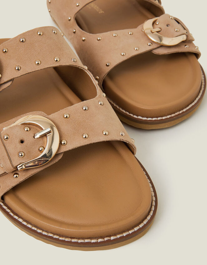Stud Buckle Leather Sandals, Natural (NATURAL), large