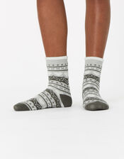 Fairisle Lined Cosy Socks, , large