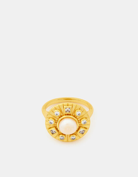 14ct Gold-Plated Pearl Coin Ring, Gold (GOLD), large