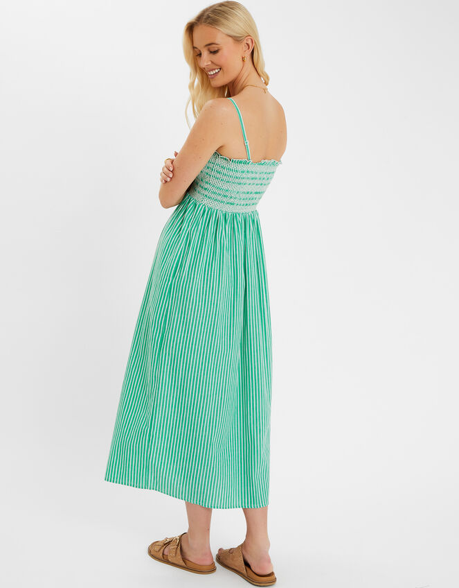 Palm Embroidered Stripe Midi Dress, Green (GREEN), large