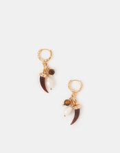 Horn Charm Huggie Hoop Earrings, , large