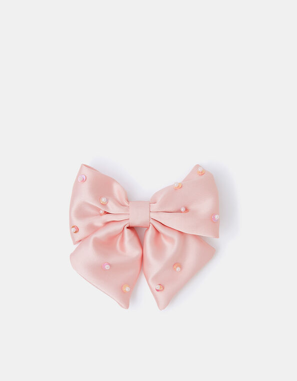 Girls Beaded Satin Bow Hair Clip, , large