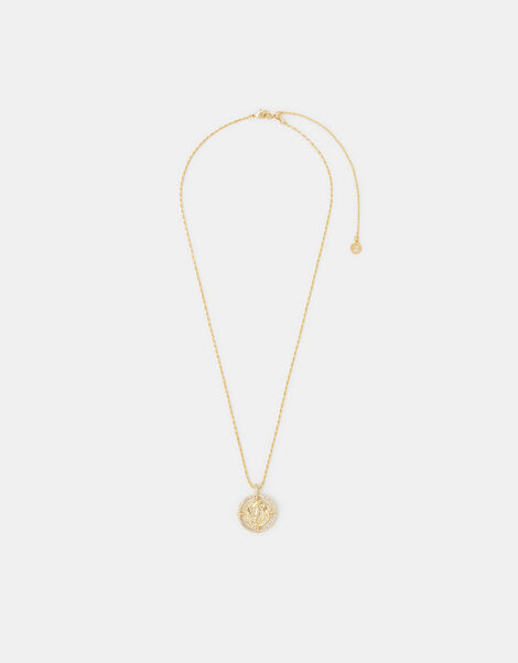 14ct Gold-Plated Diamanté Coin Necklace, , large