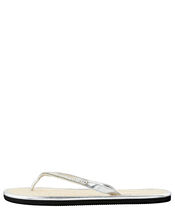 Crystal Embellished Seagrass Flip Flops, Silver (SILVER), large