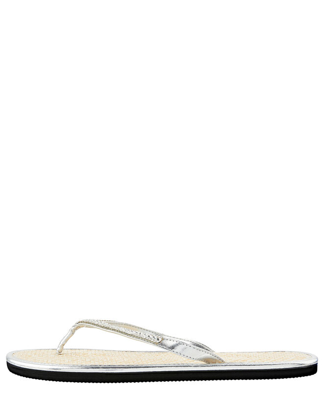 Crystal Embellished Seagrass Flip Flops, Silver (SILVER), large