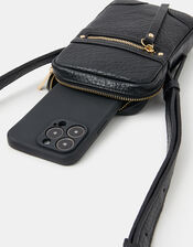Faux Leather Crossbody Phone Bag, Black (BLACK), large