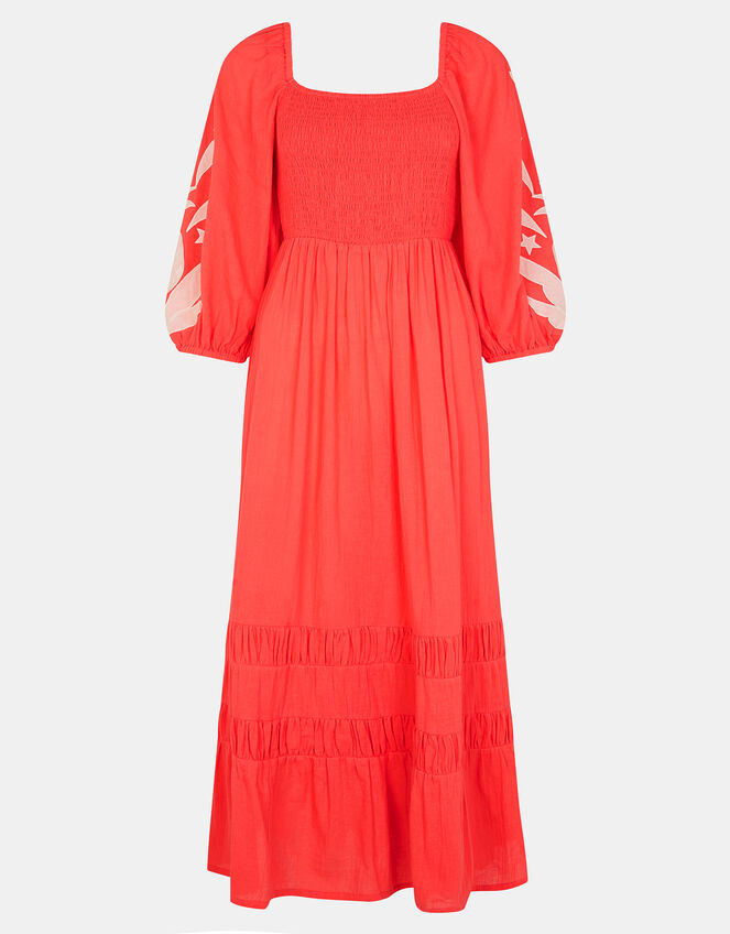 Pineapple Applique Smocked Maxi Dress, Orange (CORAL), large