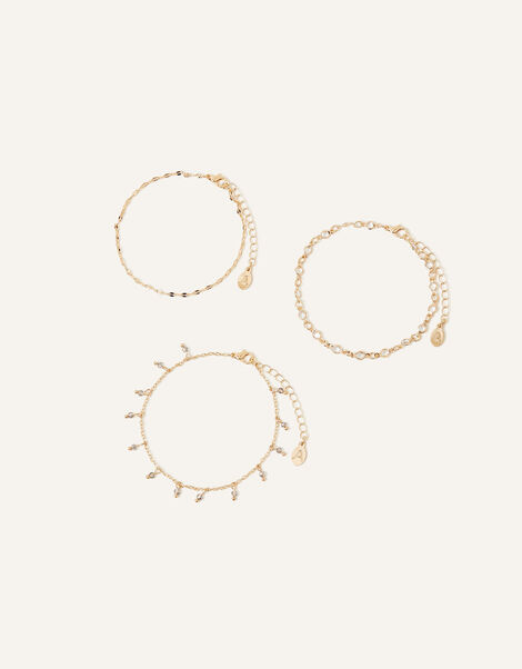 Crystal and Chain Drop Anklets Set of Three, , large