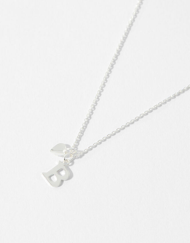 Sterling Silver Heart Initial Necklace - B, , large