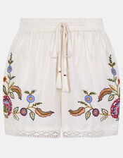 Floral Embroidered Lace Trim Shorts, Ivory (IVORY), large