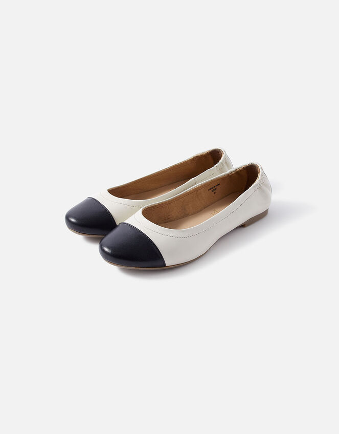 Leather Ballerina Flats, Black (BLACK WHITE), large