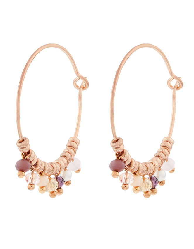 Rose Gold-Plated Beaded Hoop Earrings, , large