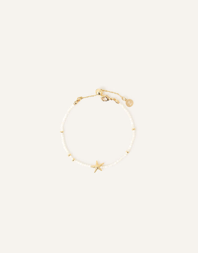 14ct Gold-Plated Starfish Mother of Pearl Bracelet, , large